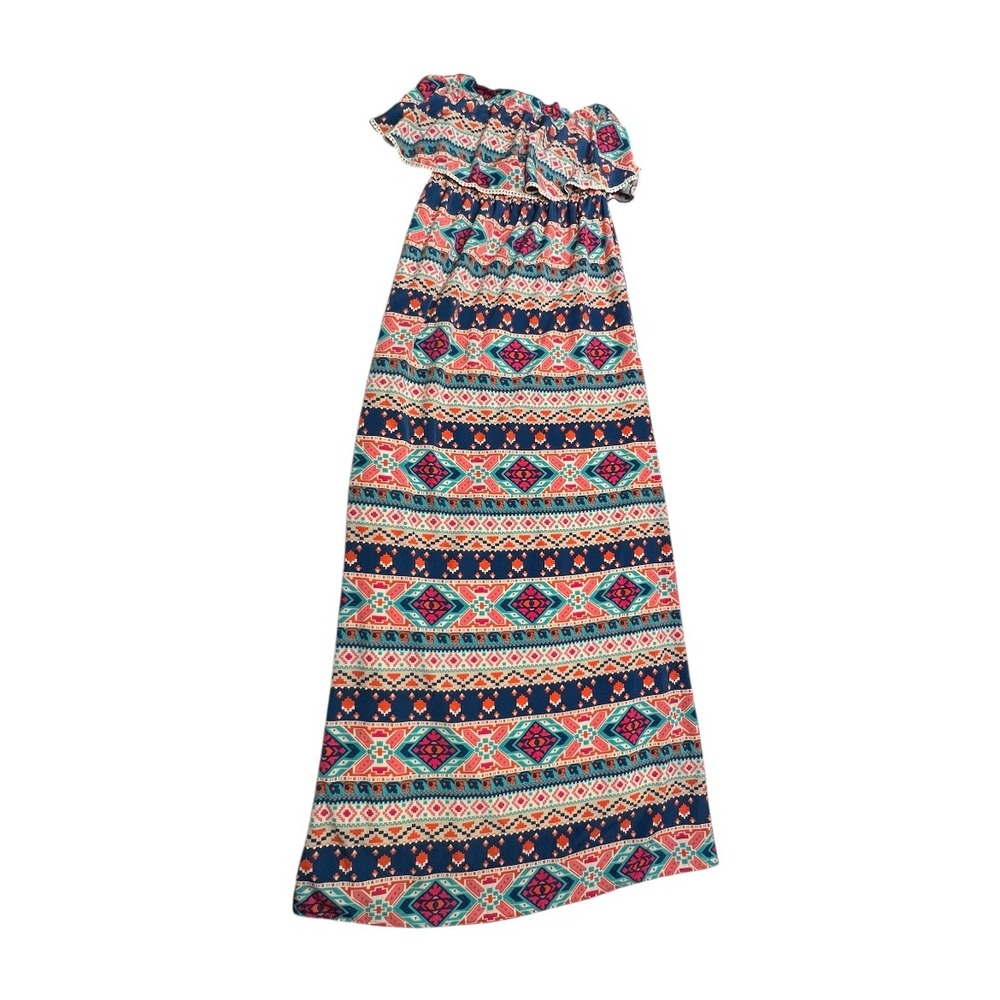 Peach Love California Maxi Dress Boho Off Shoulder Geometric Print Women Small